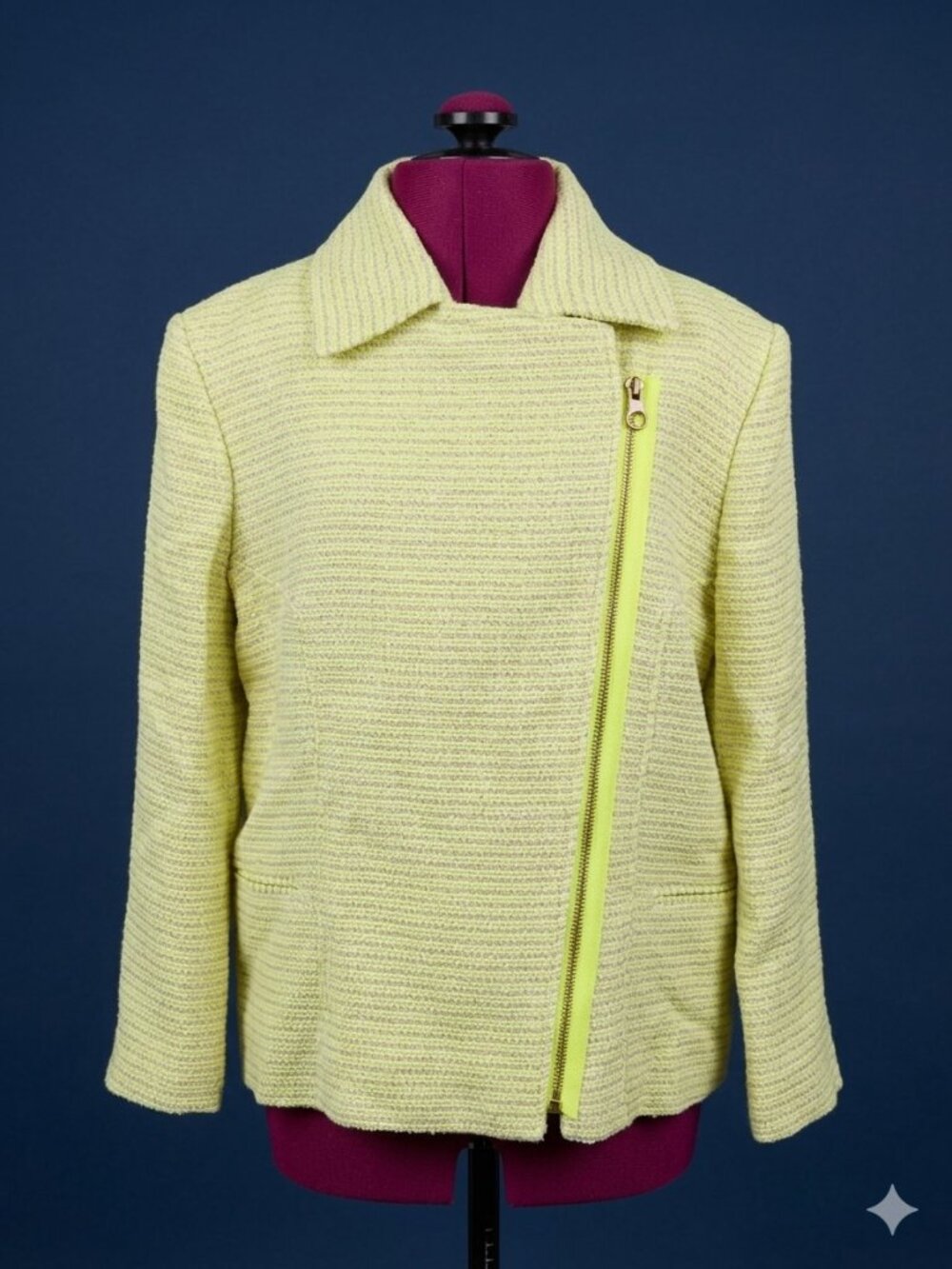 NWT Ted Baker London Bouclé Moto Blazer Chartreuse and Gold Size 3 (US 6-8) - Picture 2 of 10